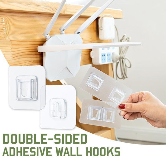 Double-sided adhesive hooks for a no-drill storage solution 